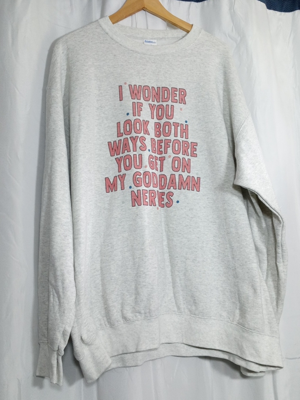 Port and Company Heather Gray Graphic Sweatshirt with Pink Text
